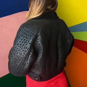 Vintage Campanella Black Cropped Faux Fur Jacket